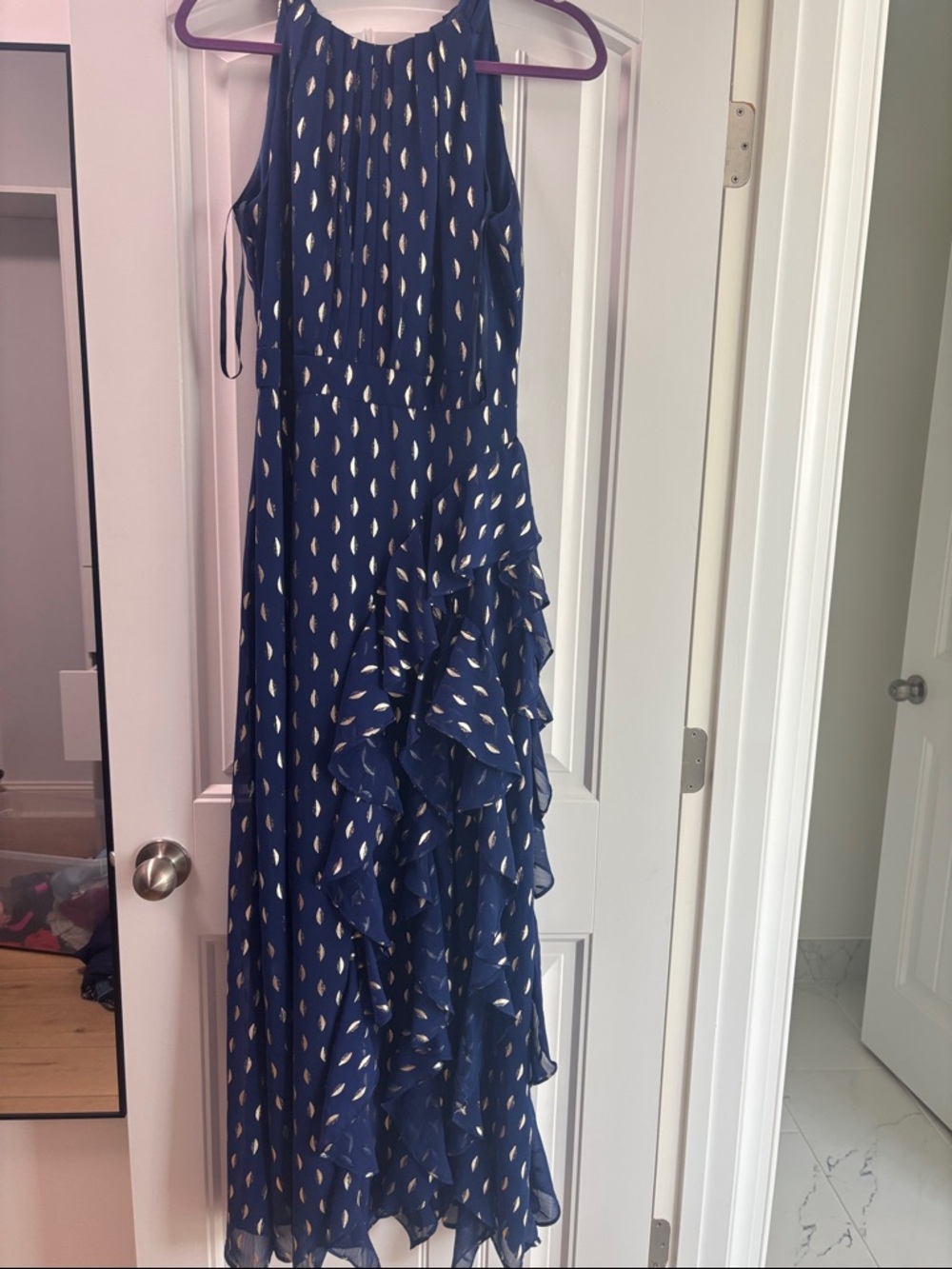 Long navy & gold dress